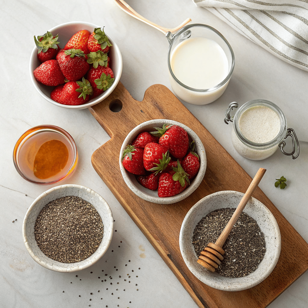 Ingredients for Low-Sugar Strawberry Chia Pudding