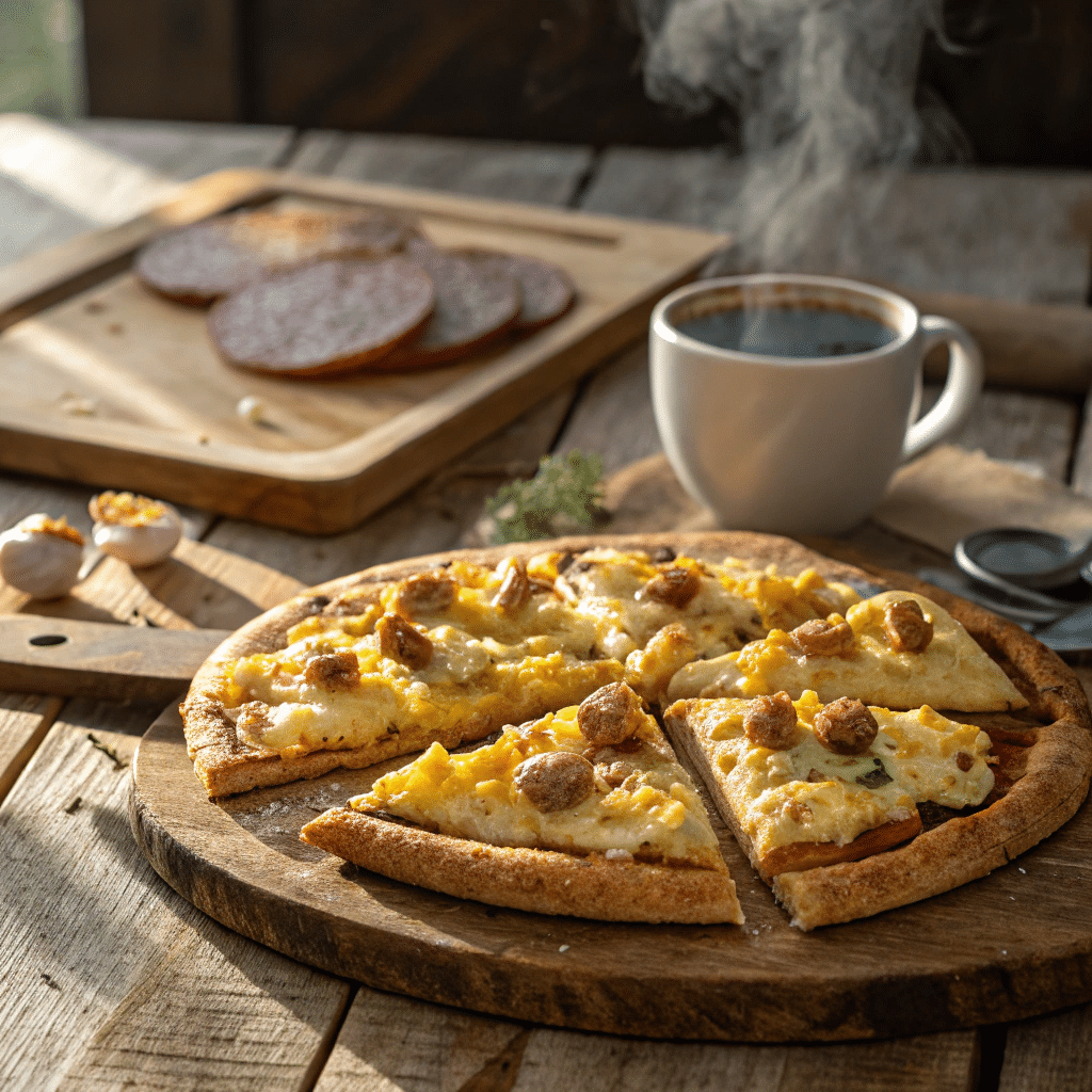 freshly baked cauliflower crust breakfast pizza