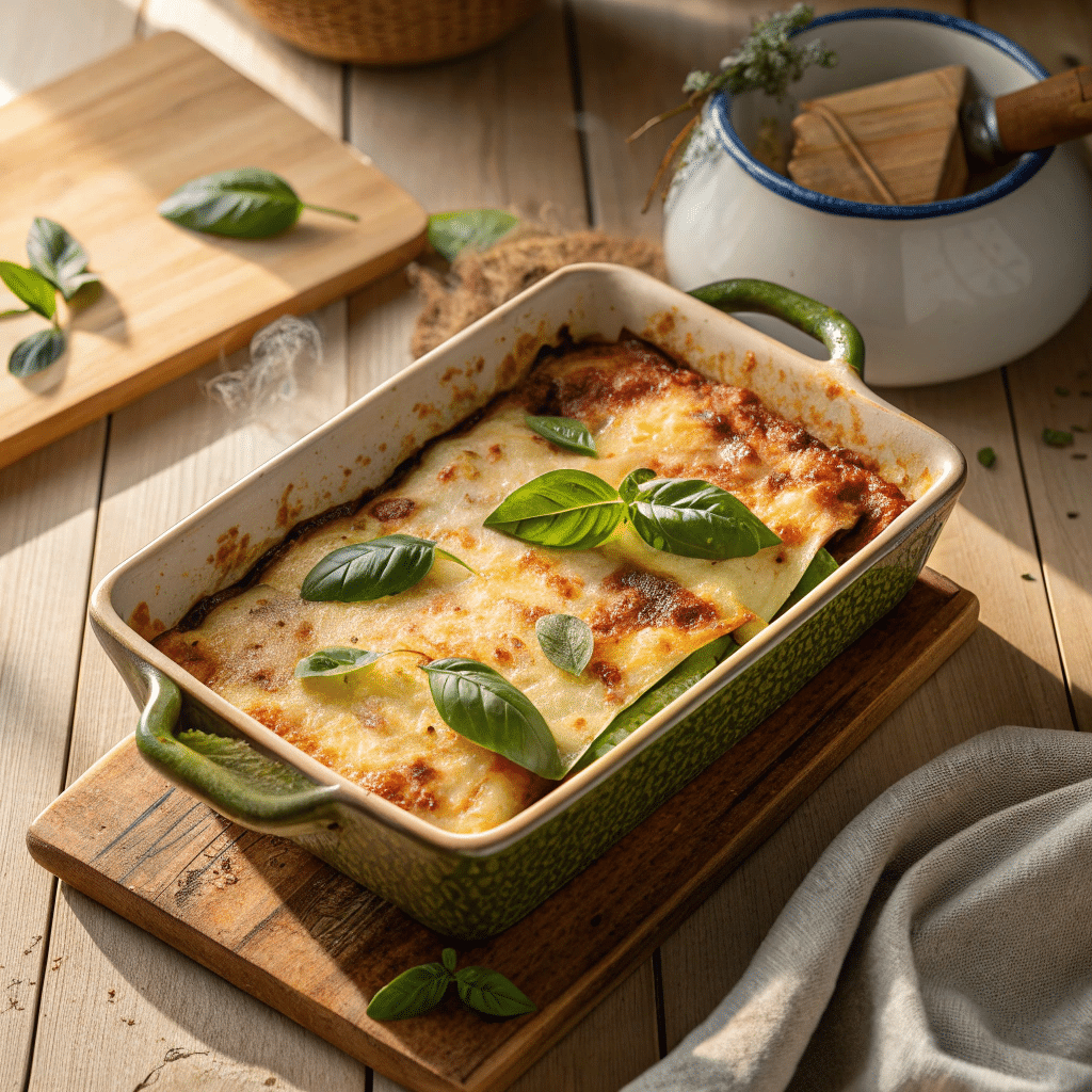 freshly baked zucchini lasagna