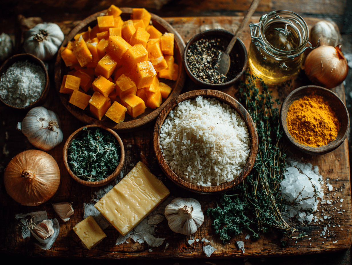 fresh ingredients for vegan butternut squash risotto