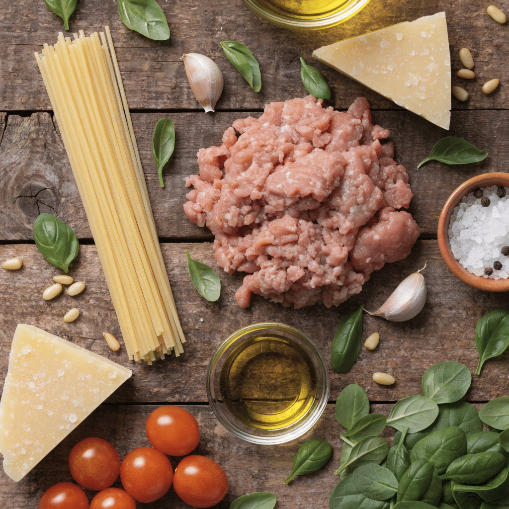 Ingredients for turkey pesto pasta