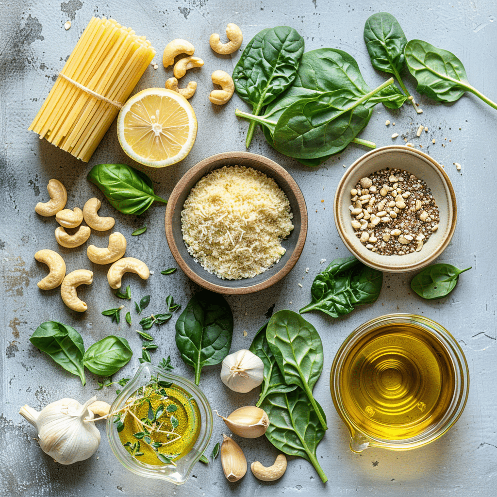 ingredients for vegan spinach pasta