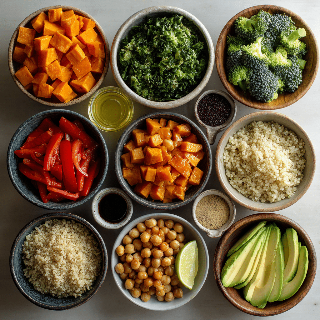 ingredients for a roasted veggie Buddha bowl