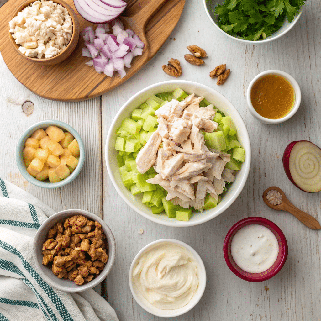 all ingredients for a high protein roasted chicken salad