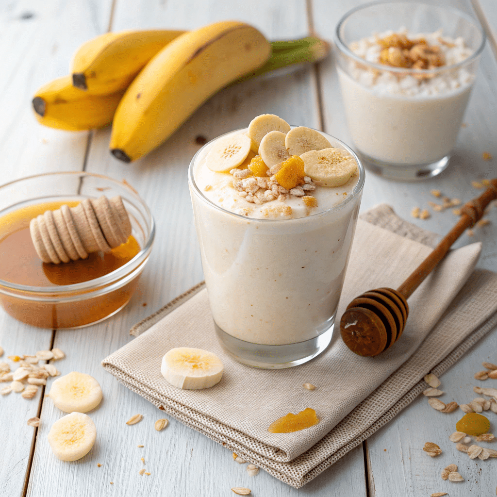 Creamy cottage cheese smoothie in a clear glass