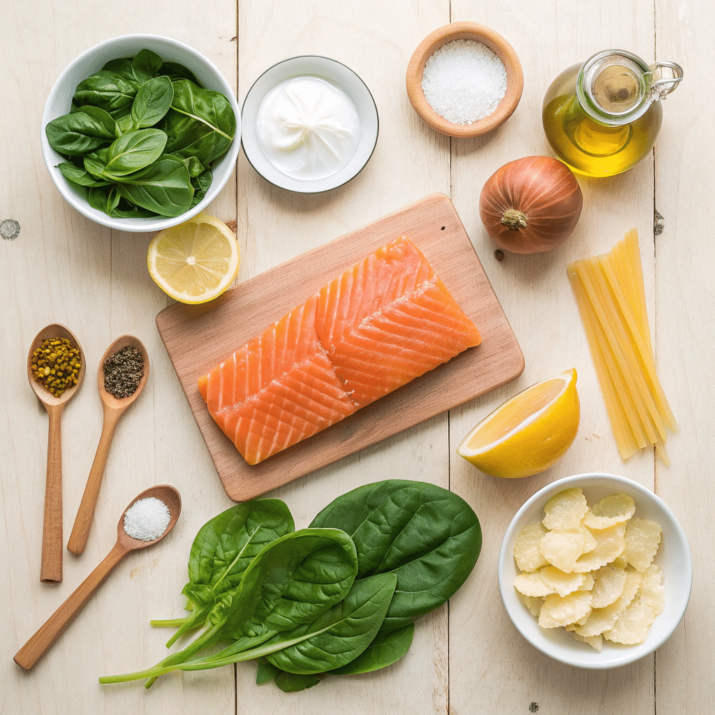 salmon spinach protein pasta