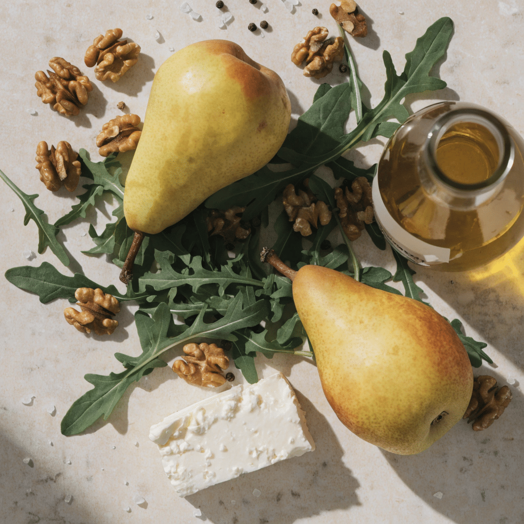Fresh pear salad ingredients