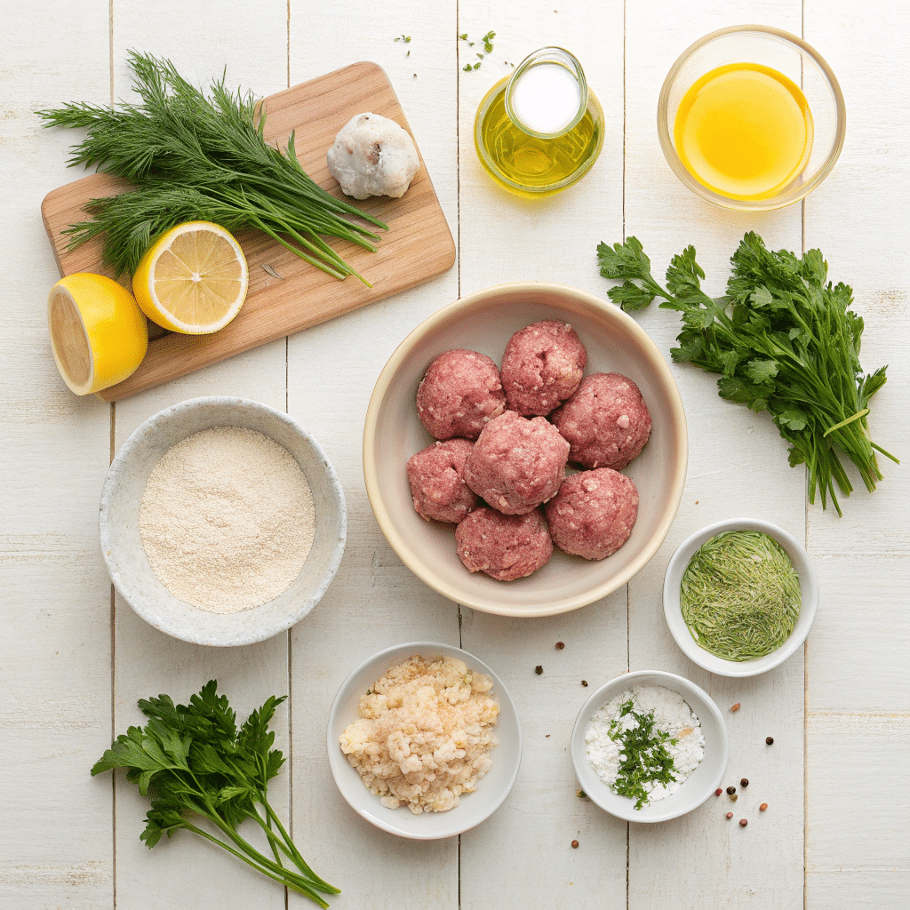raw ingredients for Greek turkey meatballs