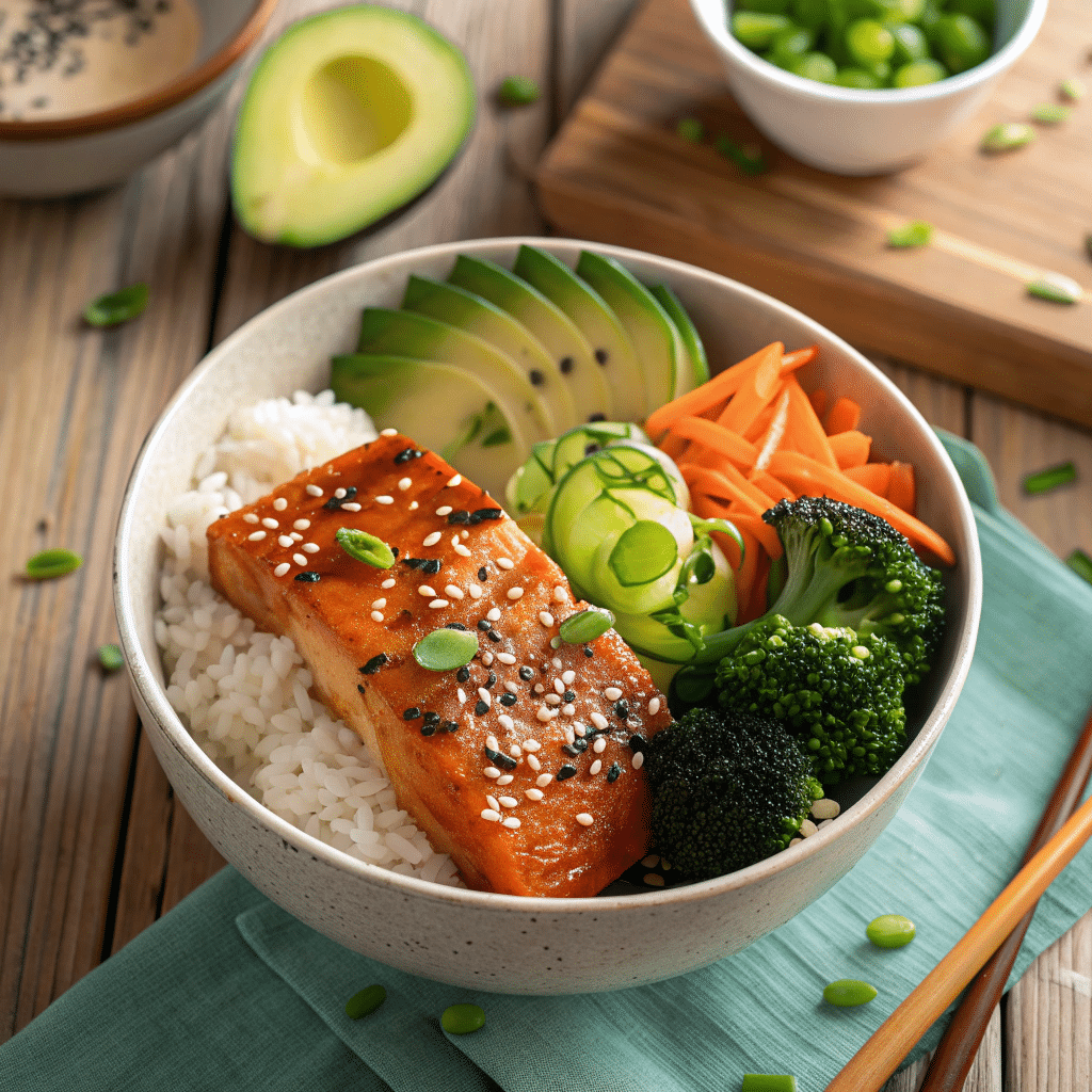 High Protein Miso Salmon Bowls