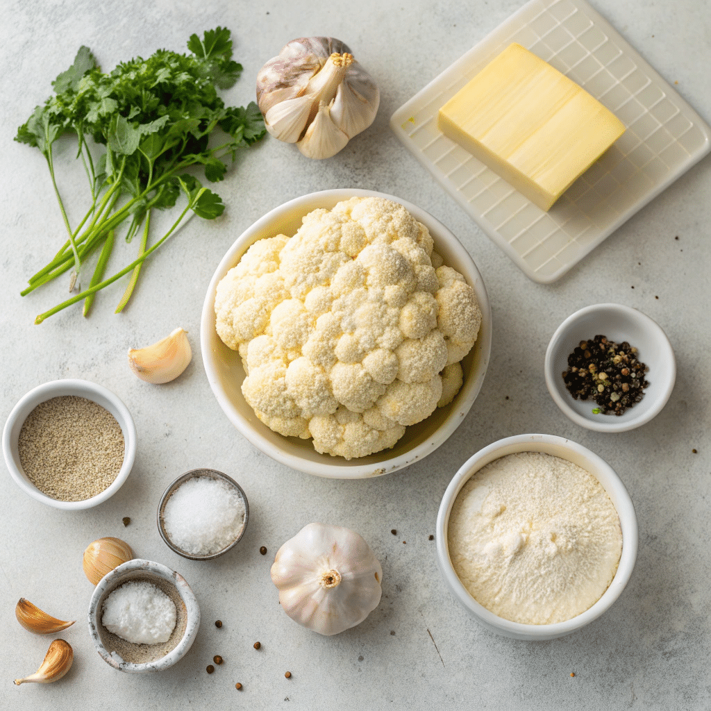 ingredients for garlic mashed cauliflower