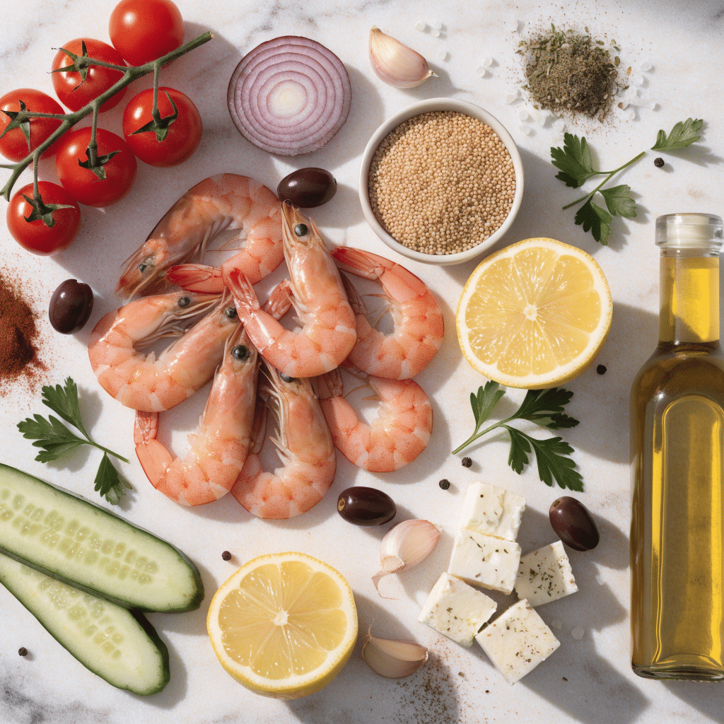 ingredients used in a shrimp quinoa bowl