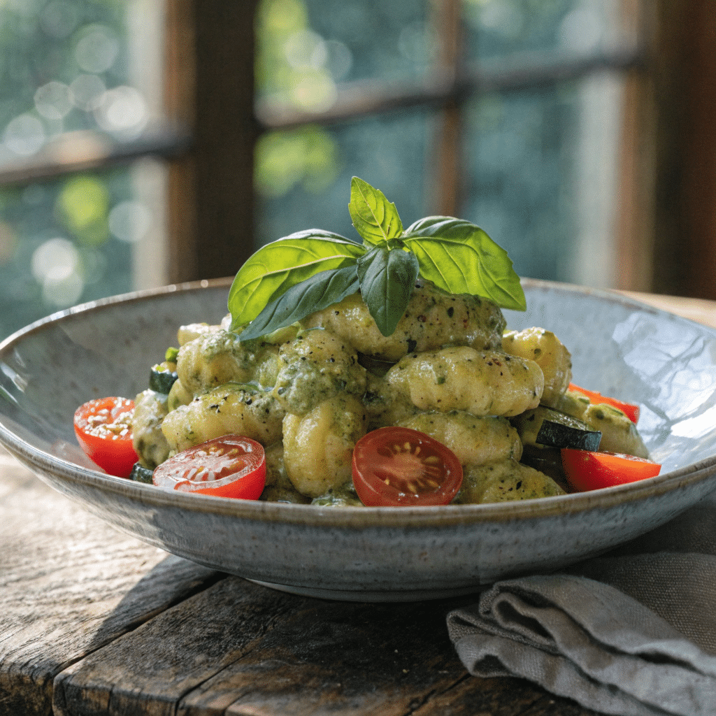 creamy plant-based pesto gnocchi