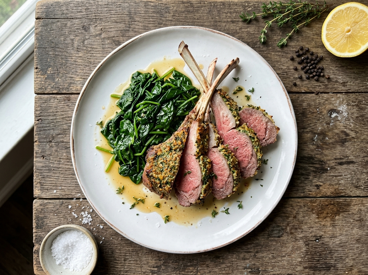 Herb-Crusted Rack of Lamb with Greens