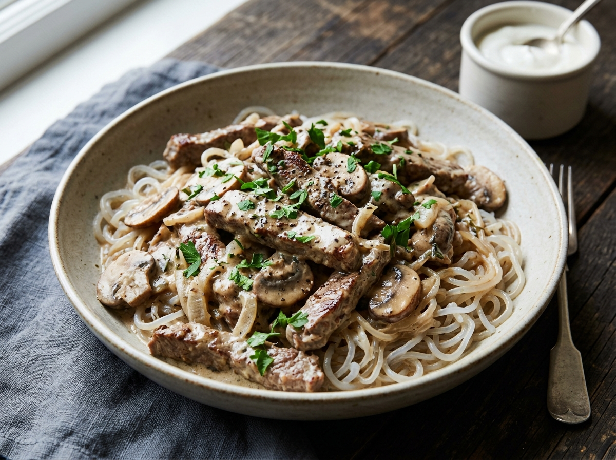 Keto Beef Stroganoff with Shirataki Noodles