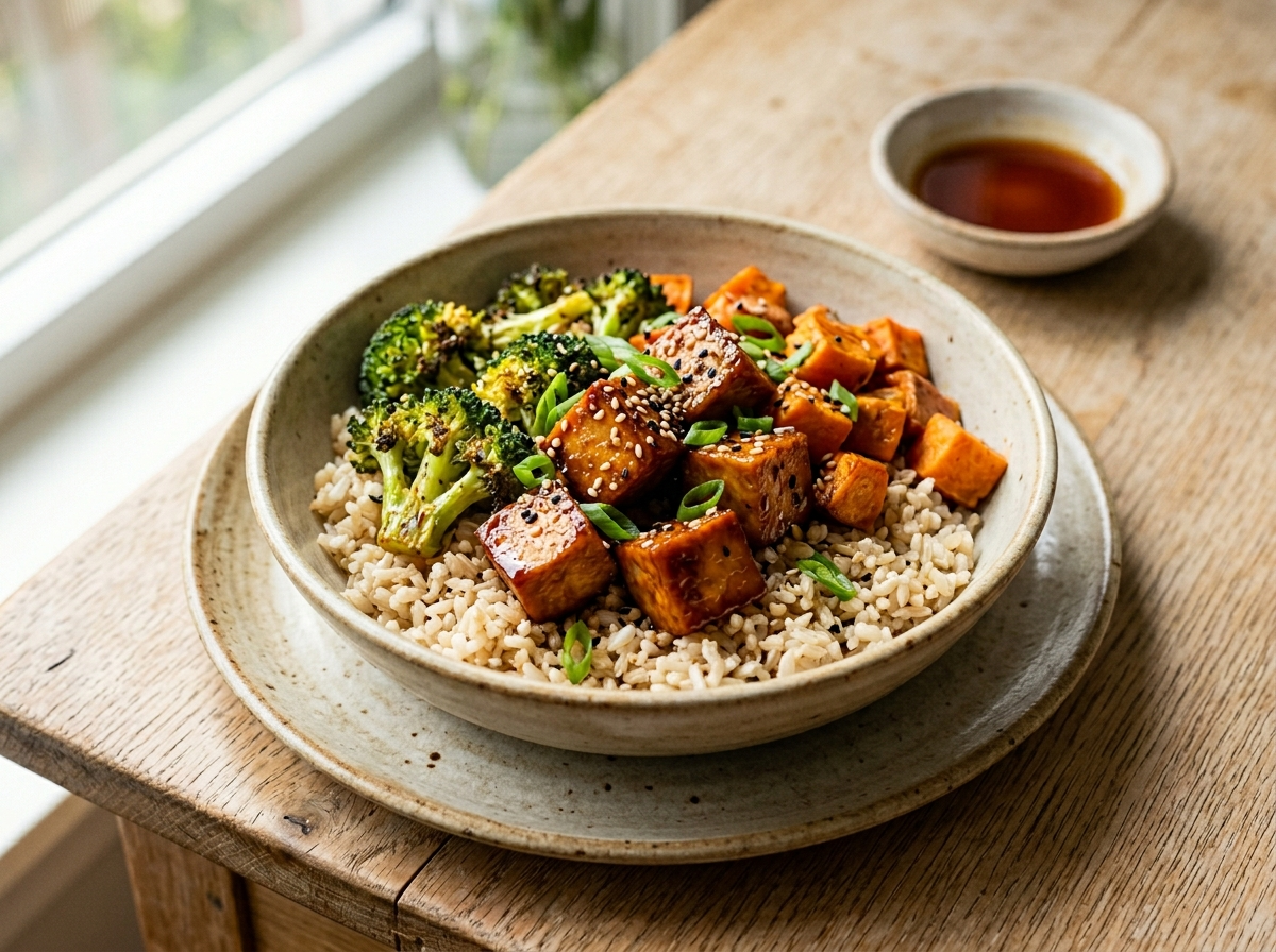 Maple Glazed Tofu Bowls with Roasted Vegetables