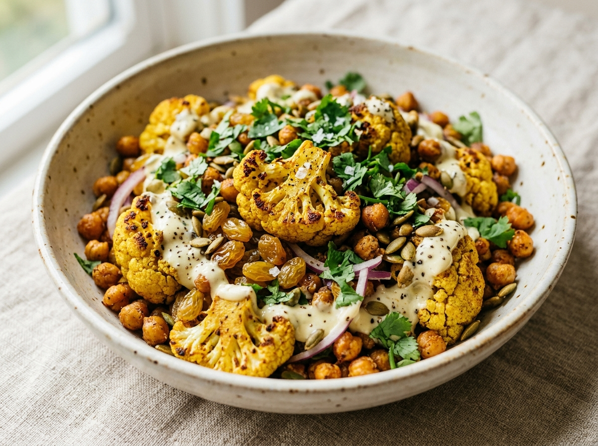 Curried Cauliflower and Raisin Salad Bowl