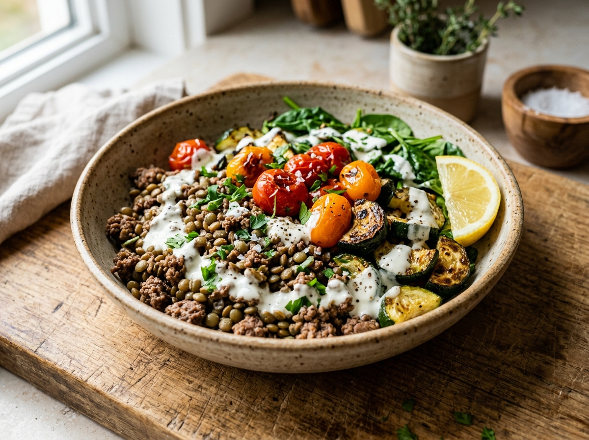 Lentil Beef Protein Bowls
