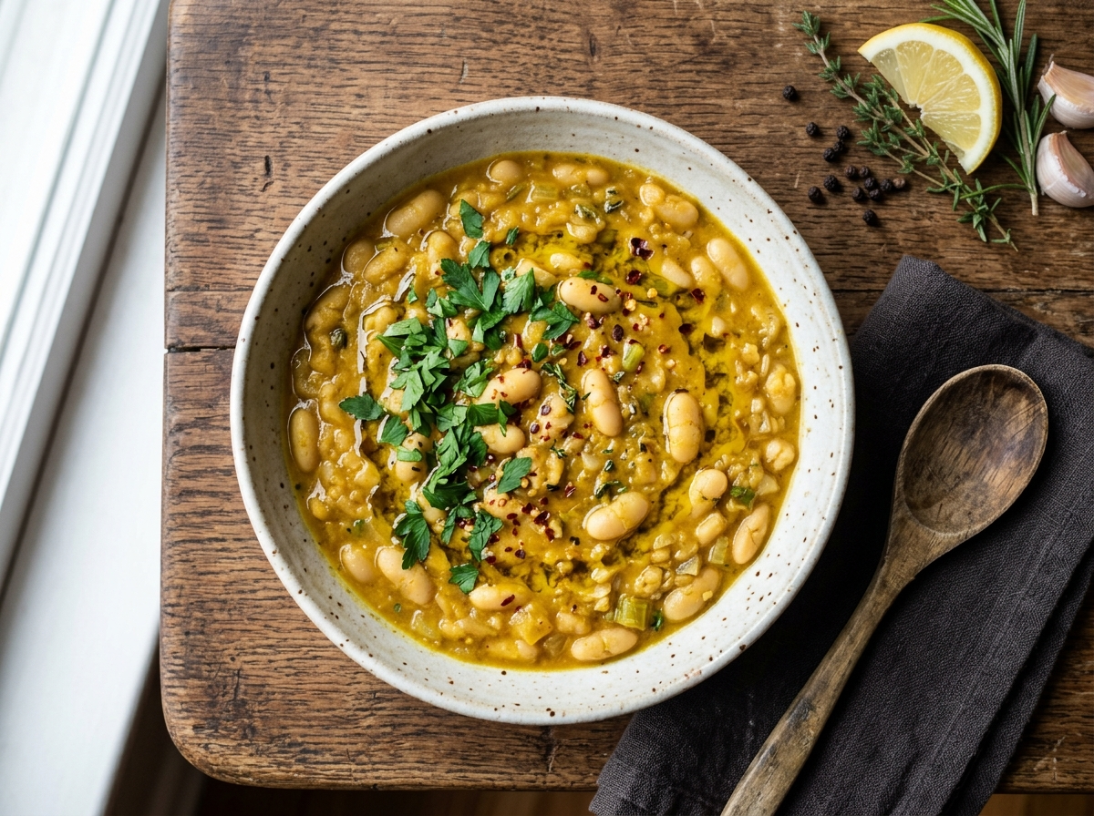 Turmeric Garlic White Bean Stew Recipe