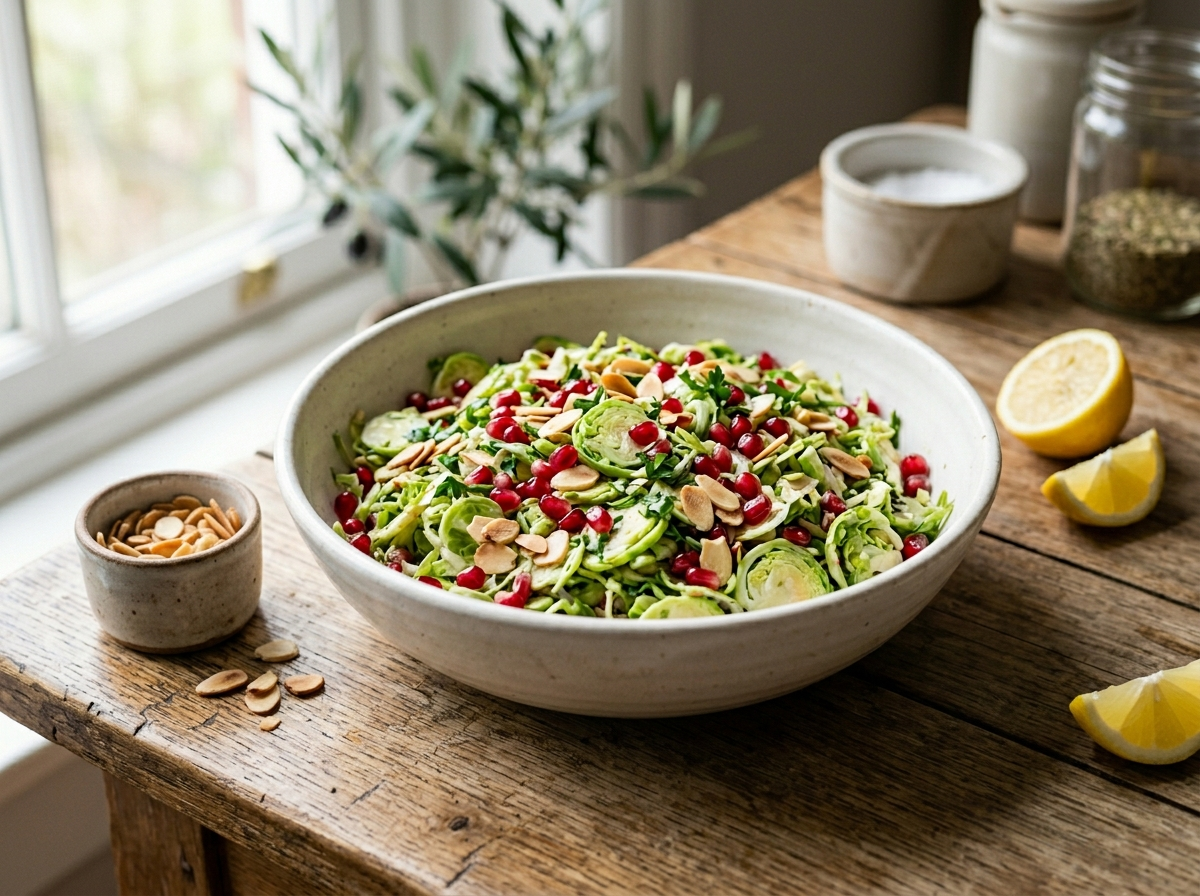 Shaved Brussels Sprout and Pomegranate Bowl