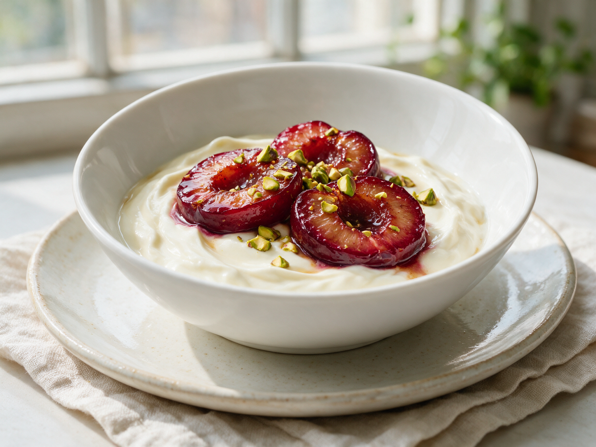 Easy Low-Sugar Cinnamon Roasted Plums with Yogurt Bowl