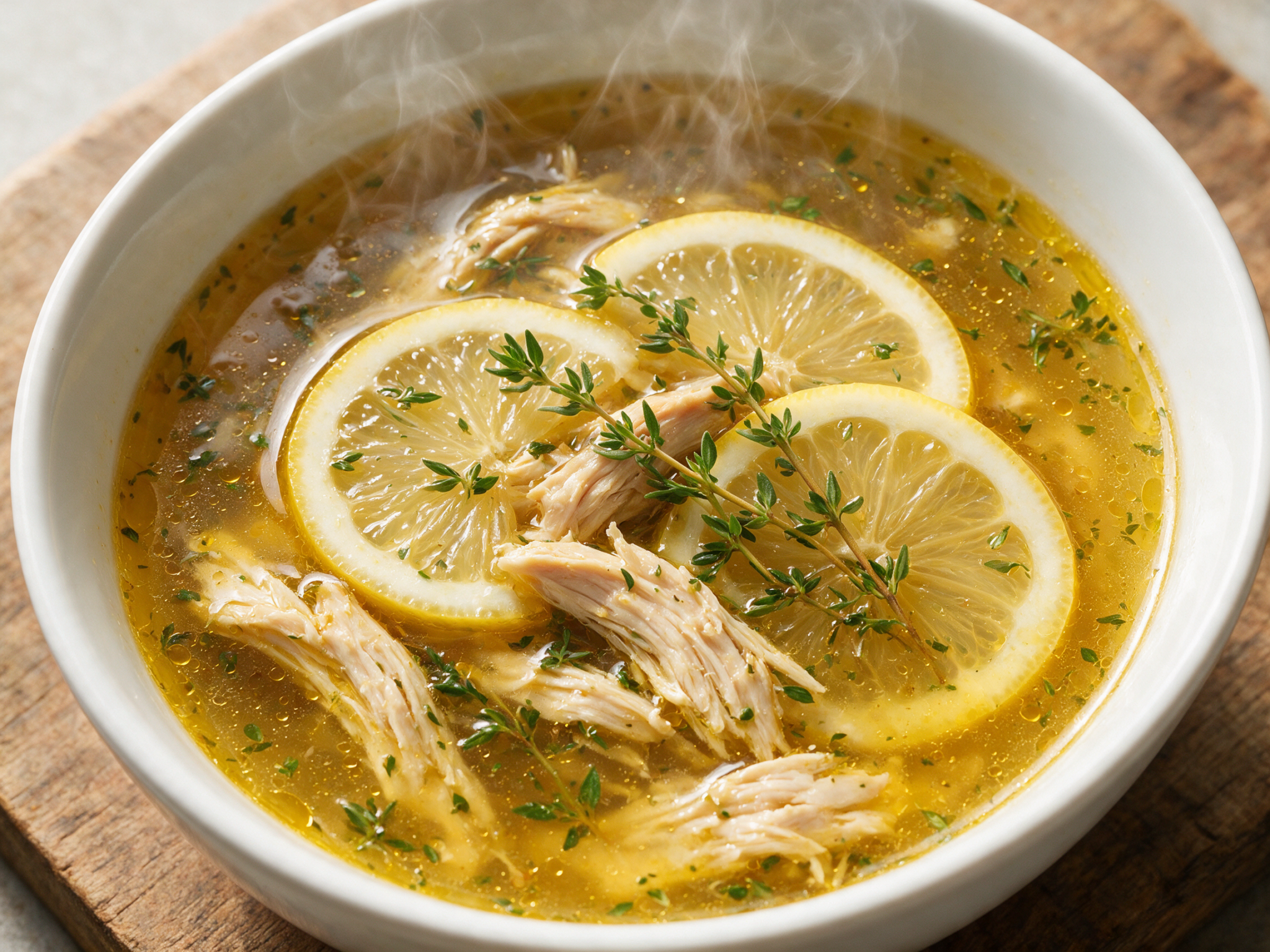 Golden Lemon Thyme Chicken Broth (Slow Simmered)