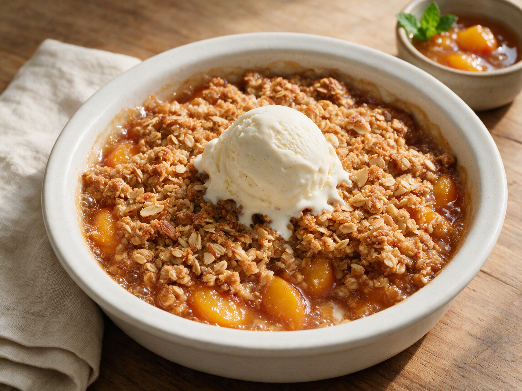 Juicy Low-Sugar Peach Cobbler Bake with Oat Topping
