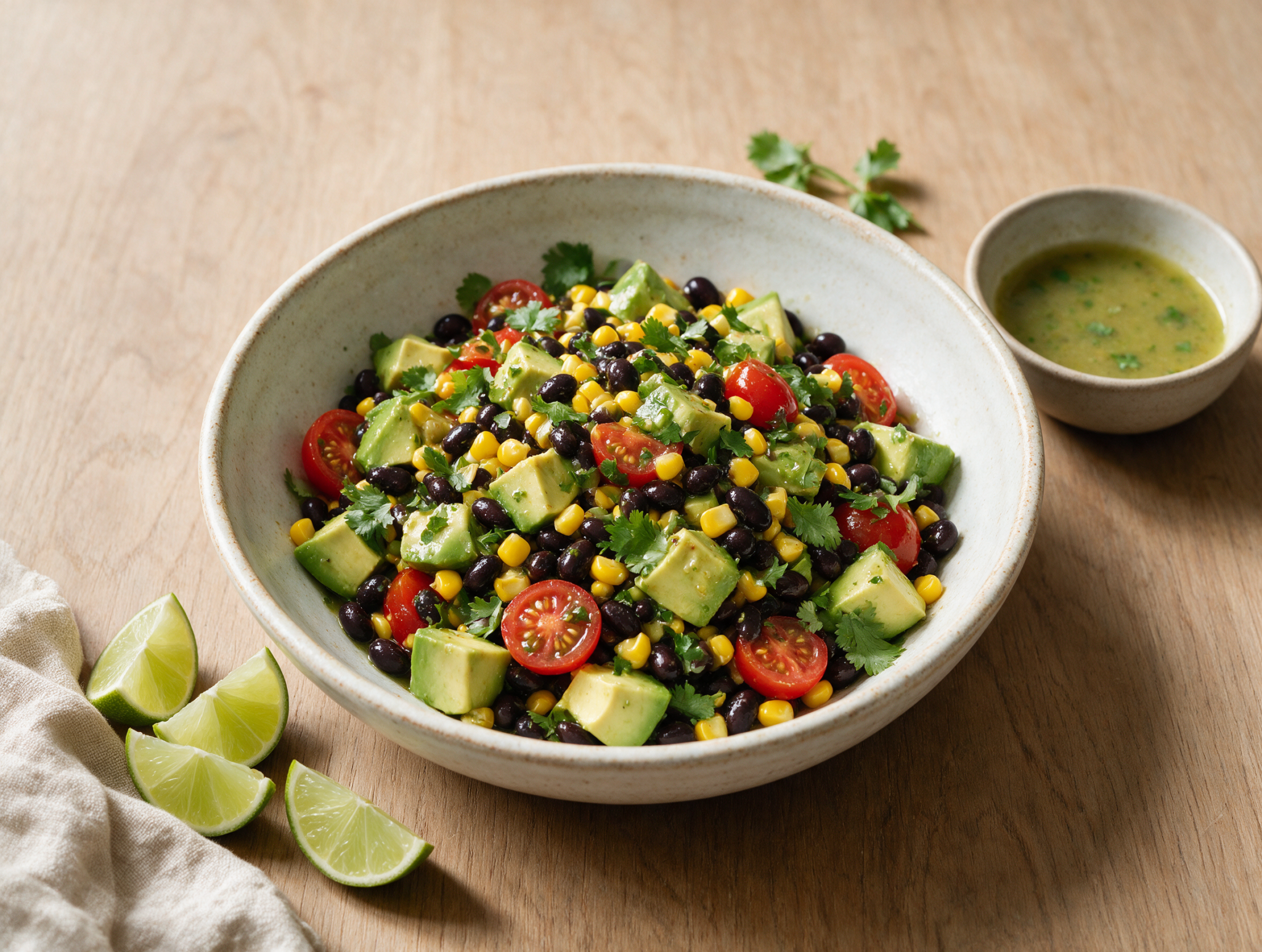 Fresh Avocado Bean and Sweetcorn Salad with Lime Juice