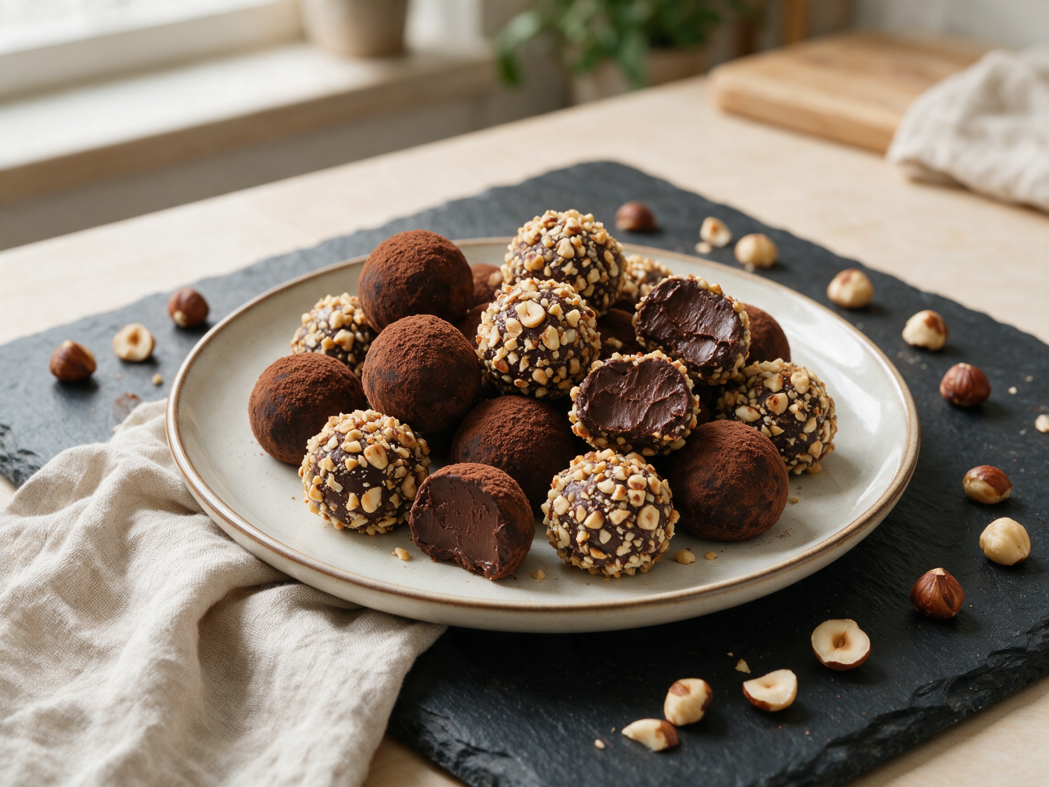 Sugar-Free Chocolate Truffles with Toasted Hazelnuts