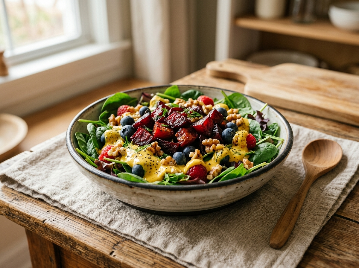 Roasted Beet and Berry Bowl with Turmeric Yogurt