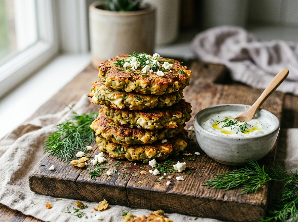 Easy High-Protein Lentil and Feta Fritters, Pan-Fried