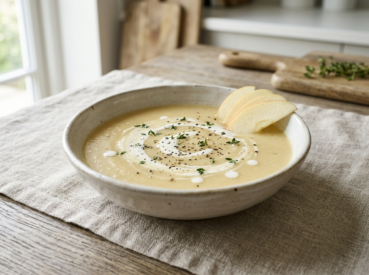 Celeriac and Apple Soup with a Light, Creamy Finish