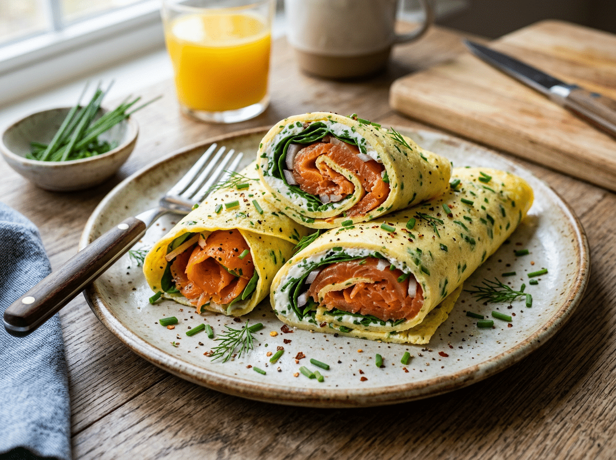 Protein-Packed Smoked Salmon Egg Wraps with Chives