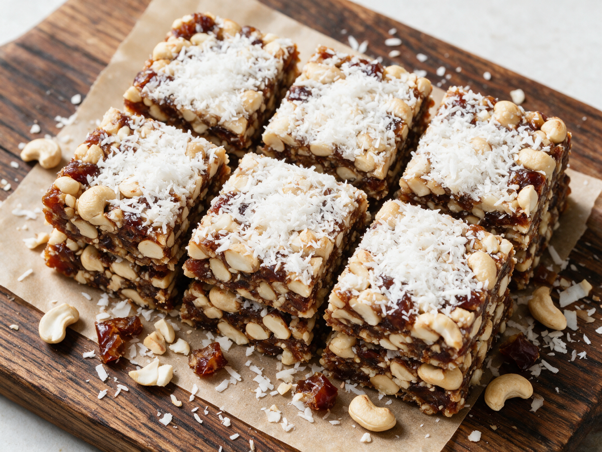 No-Bake Cashew Coconut Energy Bars with Dates