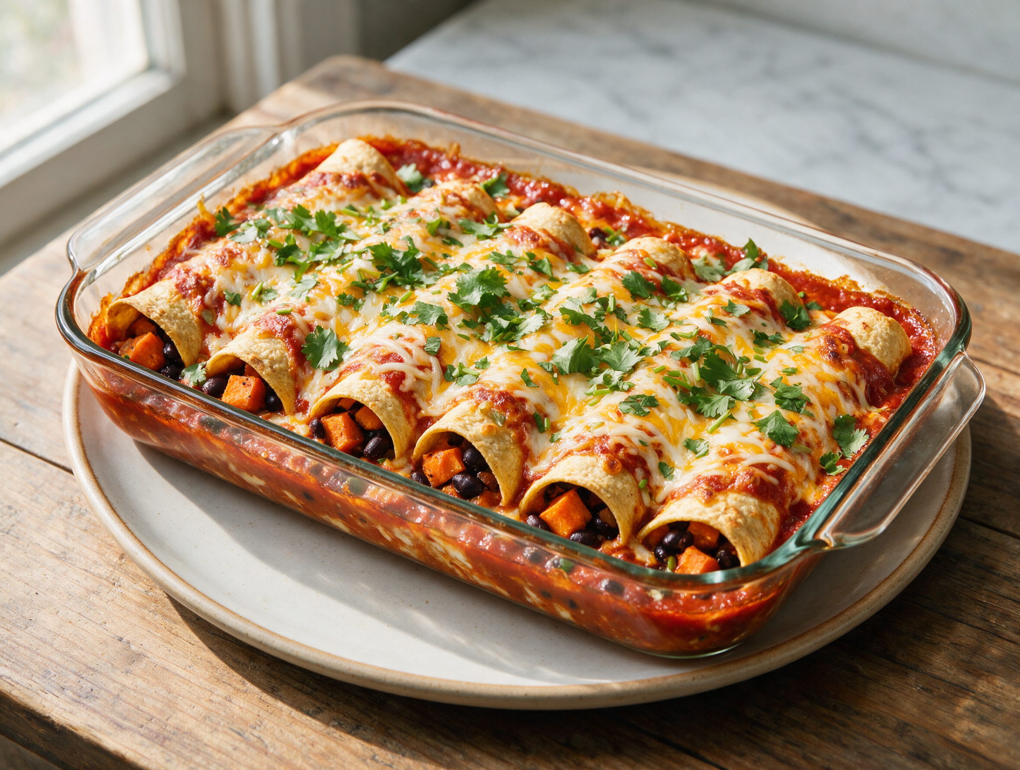 Black Bean Sweet Potato Enchiladas: Baked and Bright
