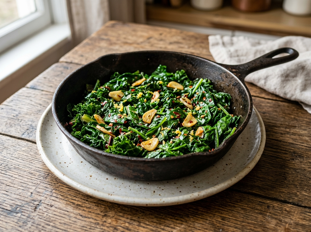Bright Garlic Lemon Skillet Greens with Chili Flakes