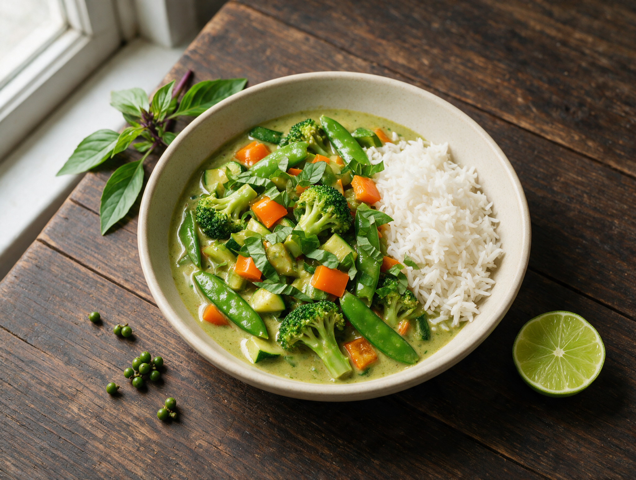 Simmered Thai Green Curry Vegetables in Coconut Milk