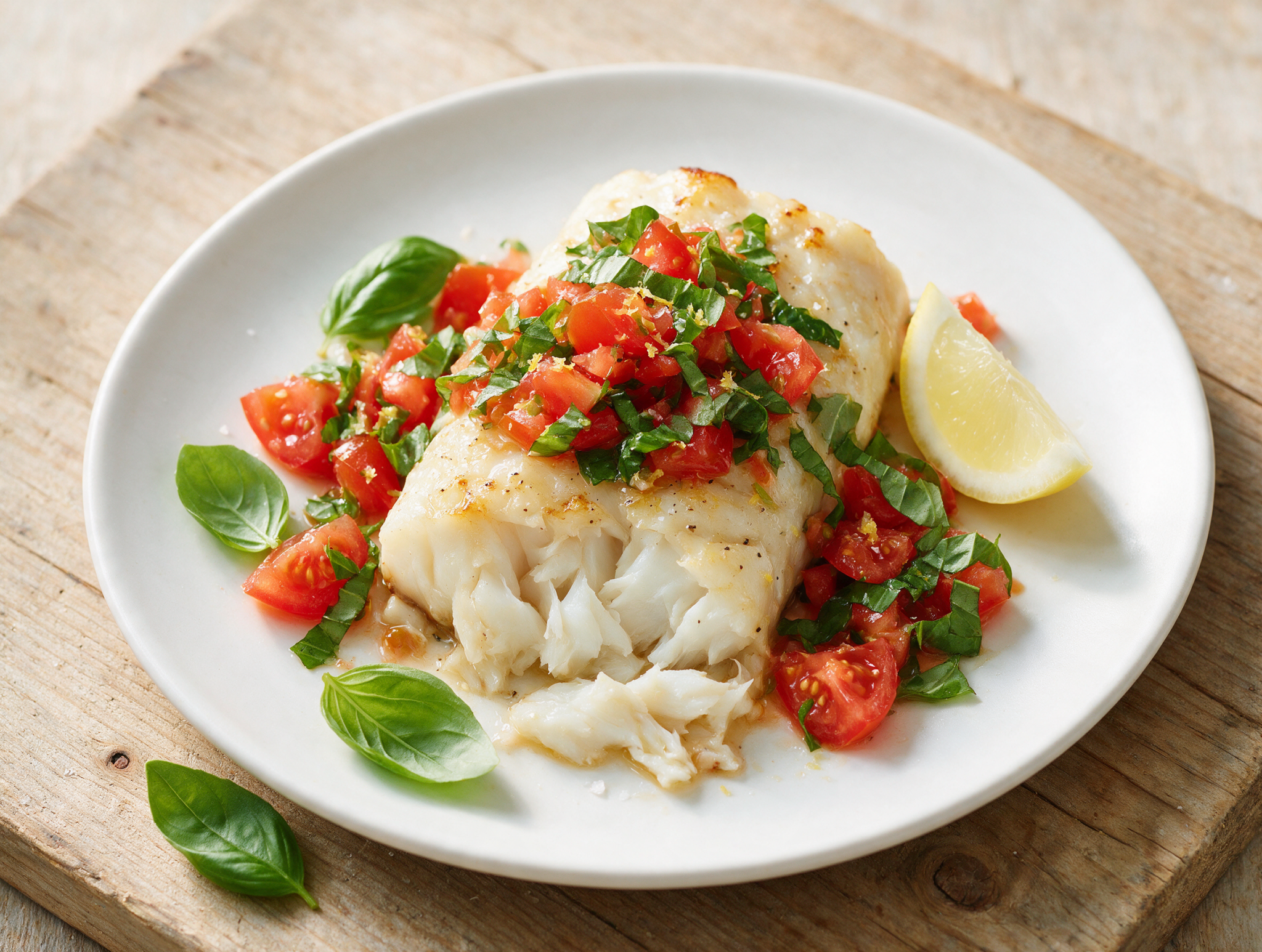 Light Baked Cod with Fresh Tomato and Basil Relish