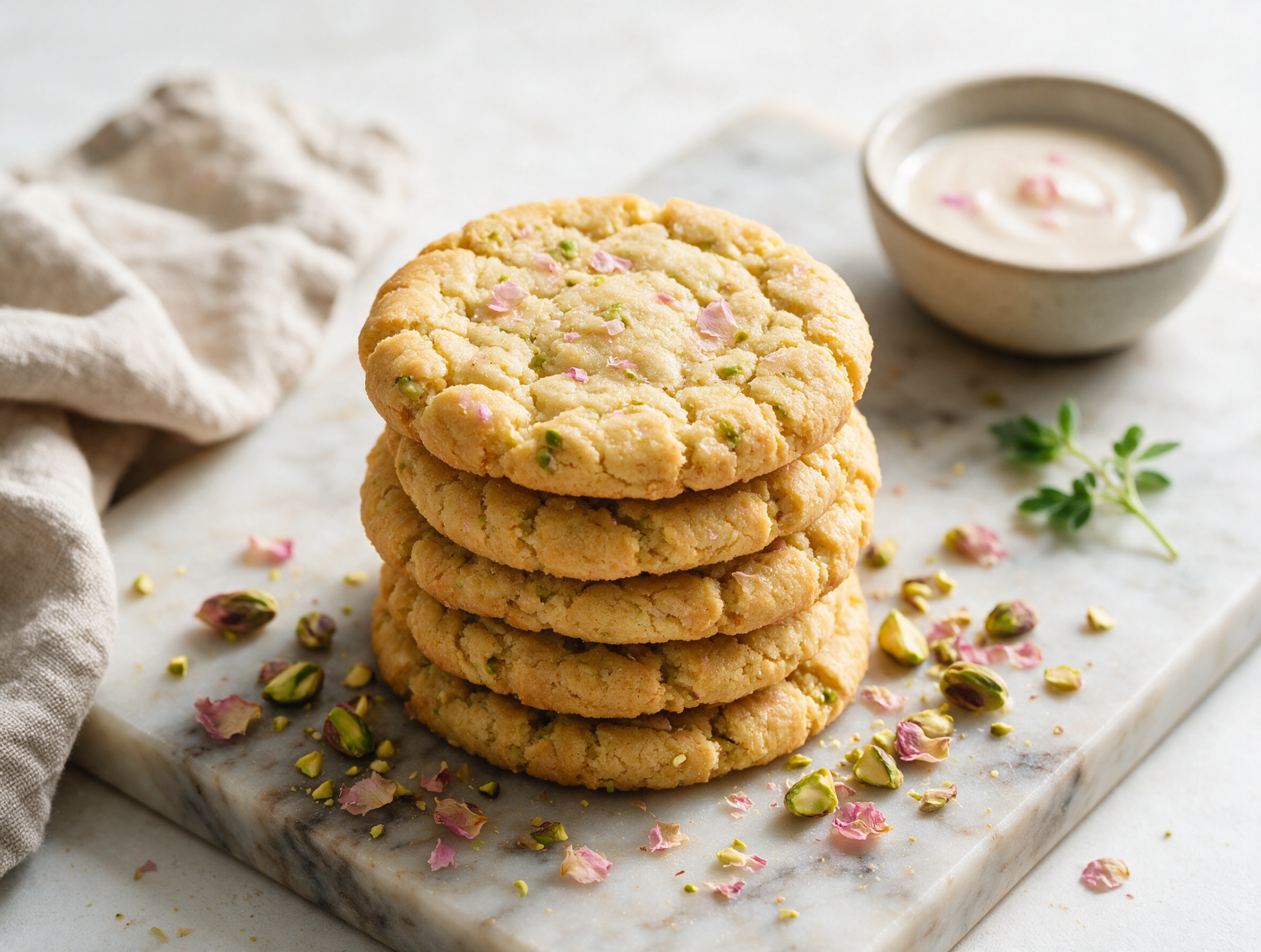 Soft and Chewy Sugar-Free Pistachio Rosewater Cookies