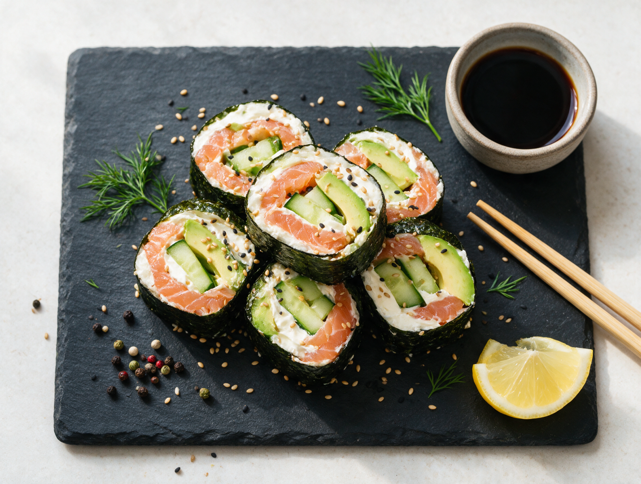 Keto Smoked Salmon Avocado Nori Rolls with Cream Cheese