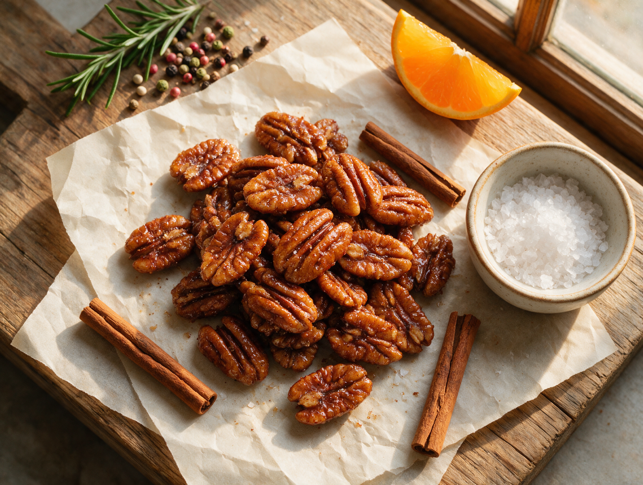 Crunchy Maple Cinnamon Roasted Pecans for Snacking