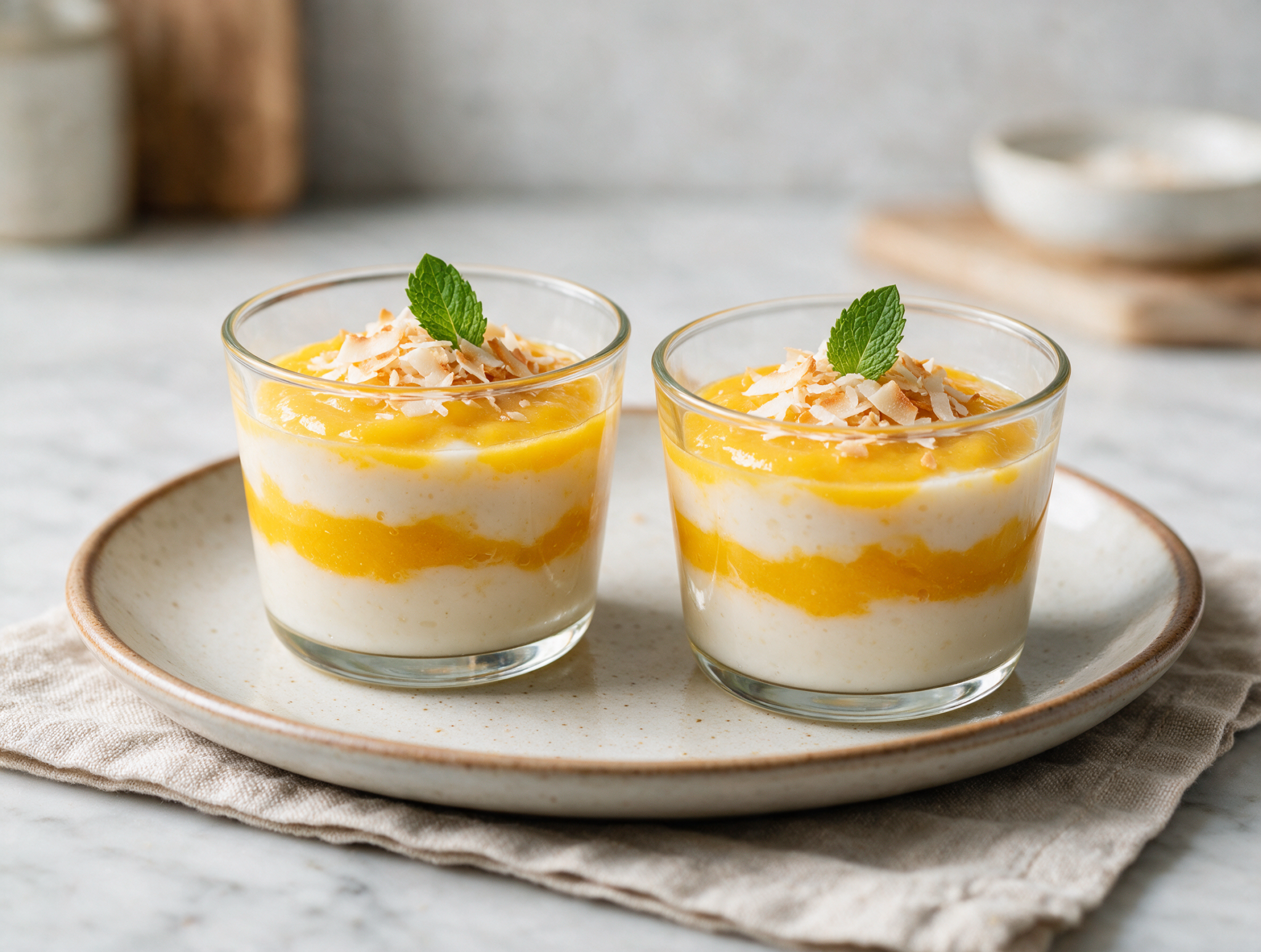 Sugar-Free Mango Coconut Pudding with Toasted Coconut