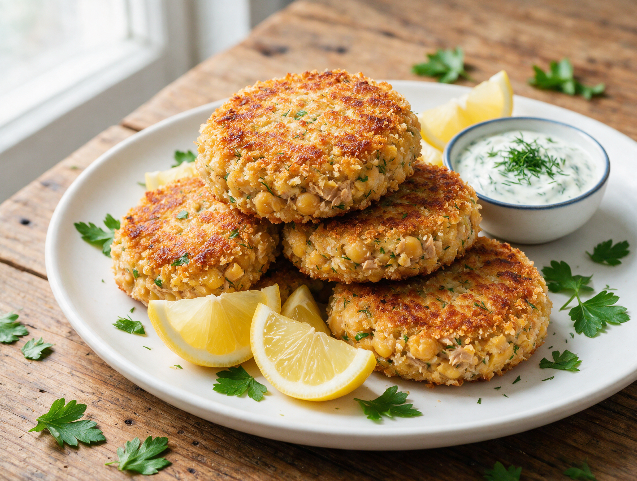 Crispy Pan-Fried High-Protein Chickpea Tuna Patties