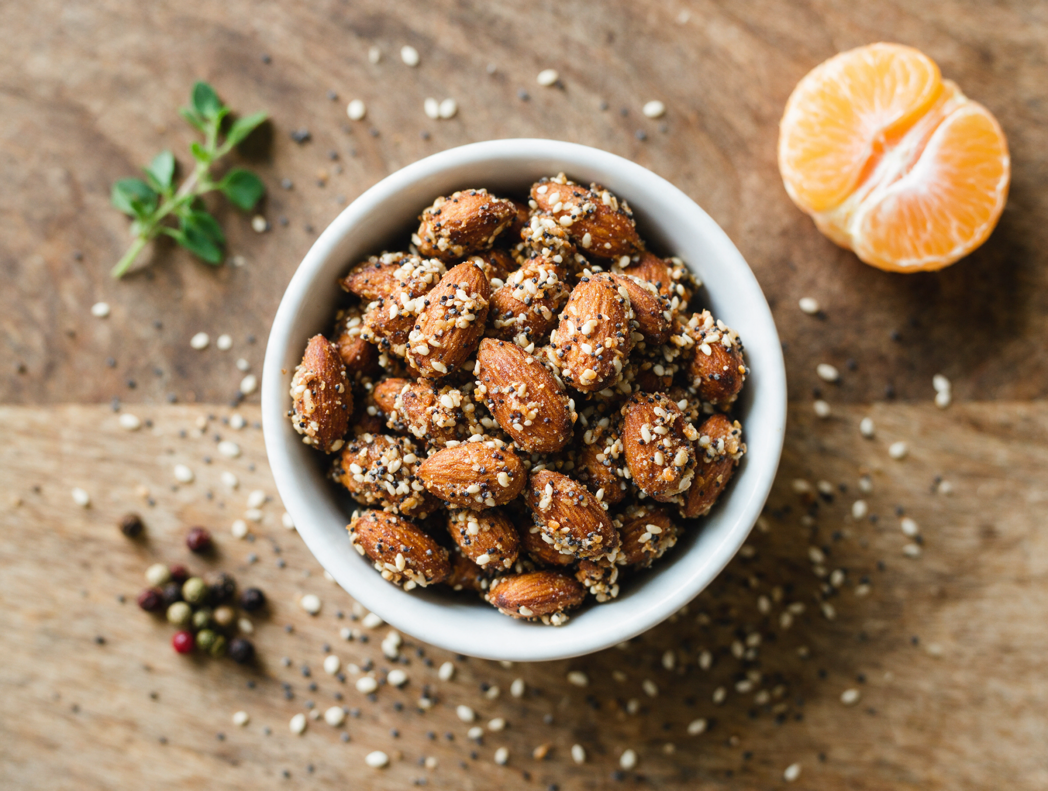 Everything Bagel Roasted Almonds with Sesame Crunch