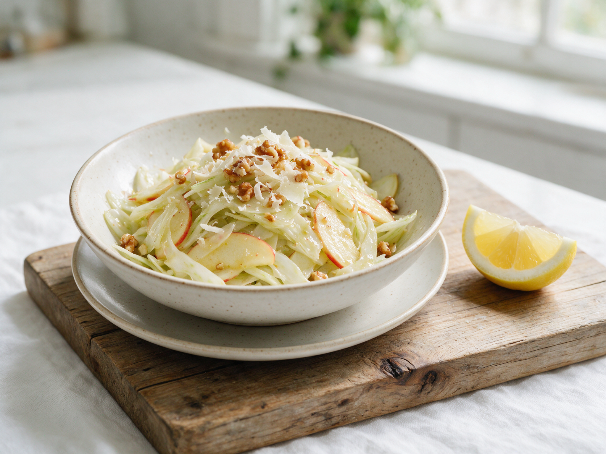 Crisp Shaved Fennel and Apple Salad Bowl with Lemon