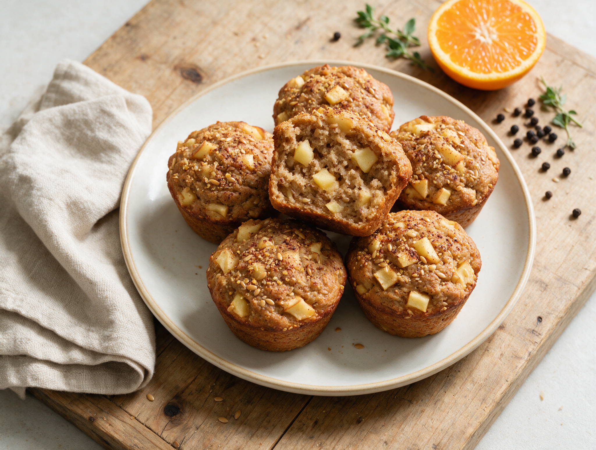 Soft Spiced Apple Flax Muffins with Less Added Sugar