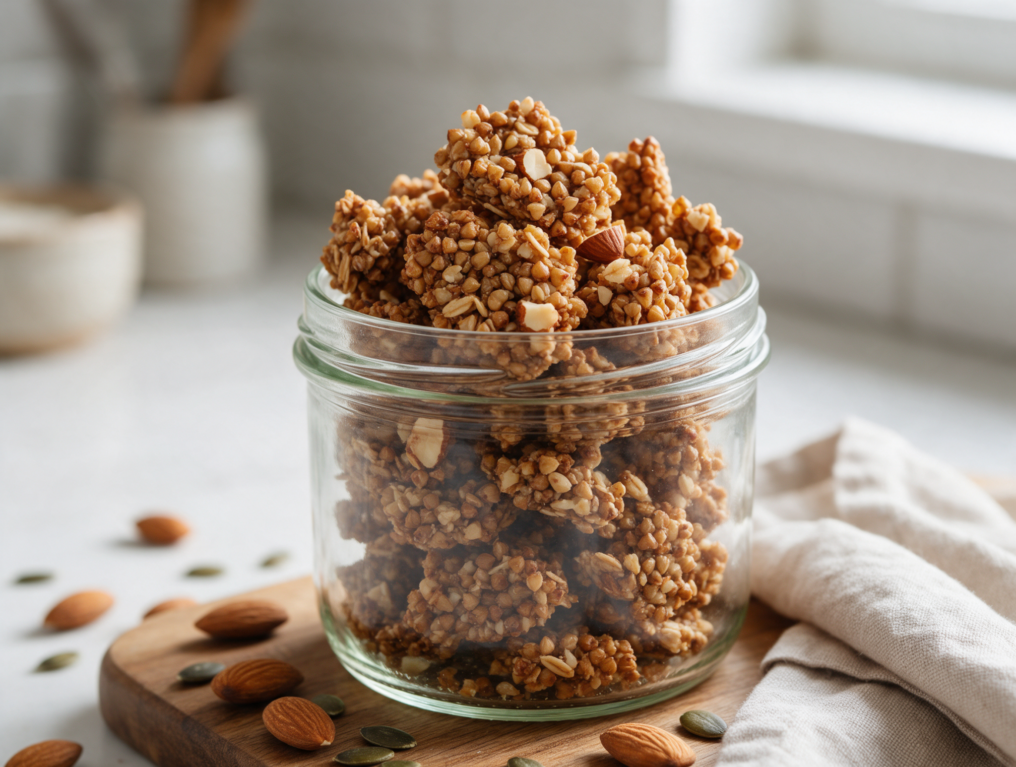 Baked Buckwheat Granola Clusters with Honey and Almonds