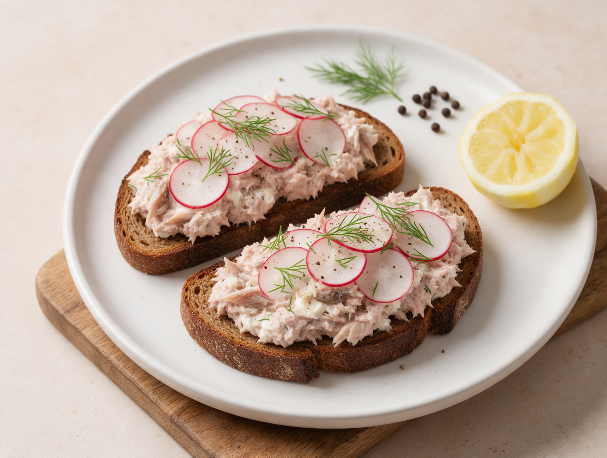 Smoked Mackerel Pâté on Rye Toast with Lemon and Dill