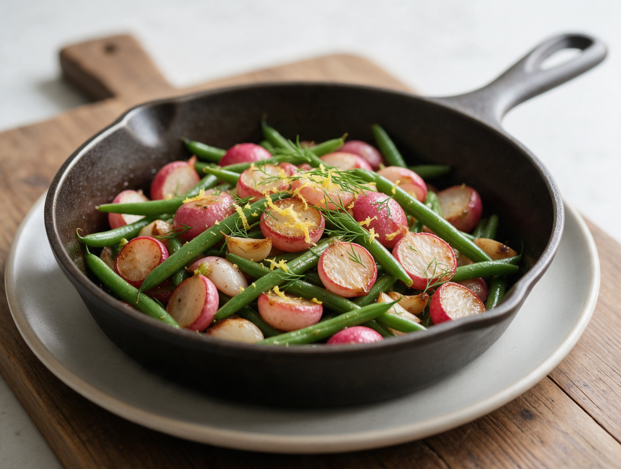 Light Roasted Radish and Green Bean Saute with Lemon