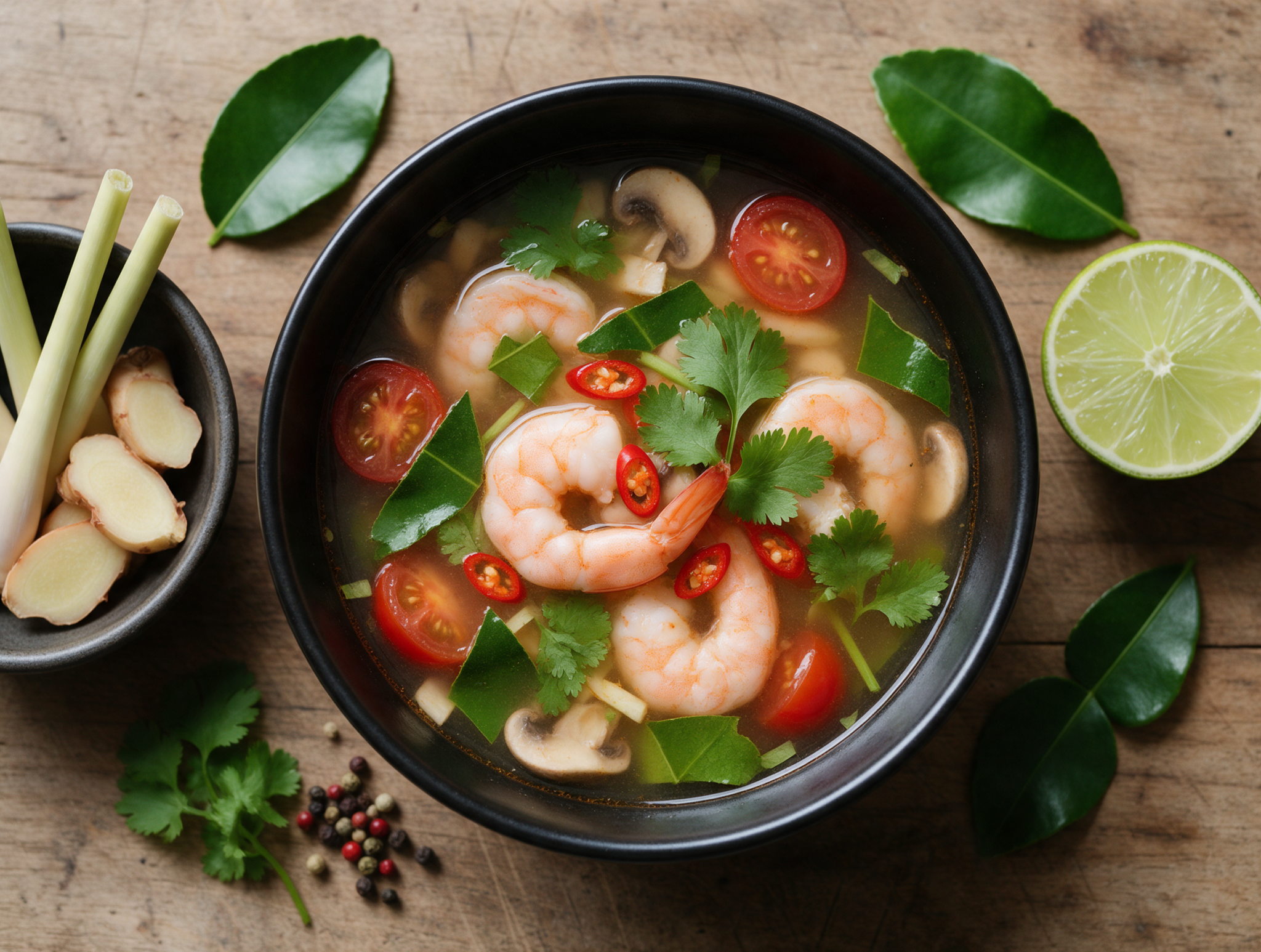 Light and Spicy Tom Yum Shrimp Soup with Lime Broth