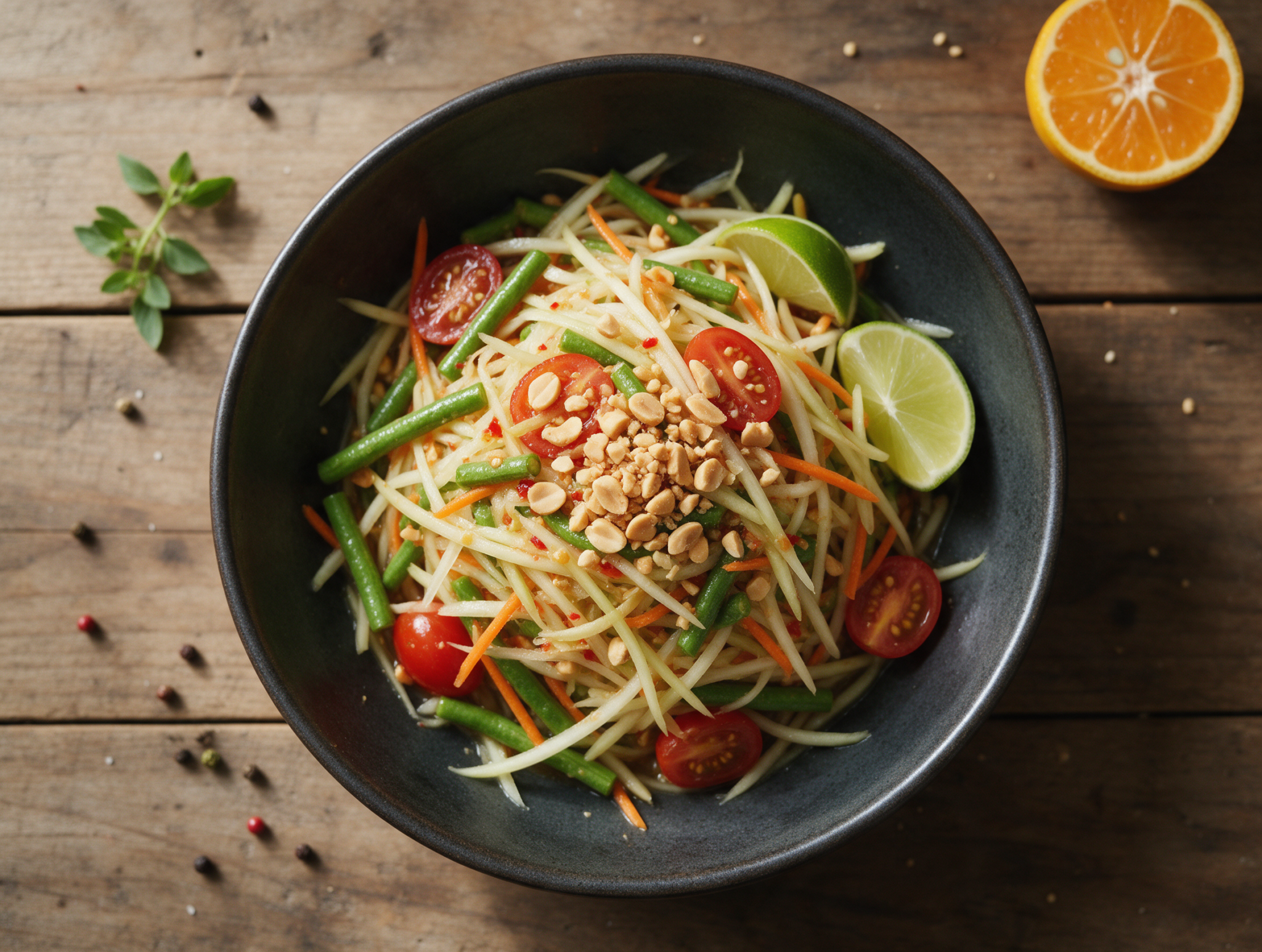 Crunchy Green Papaya Salad Bowl with Lime Dressing